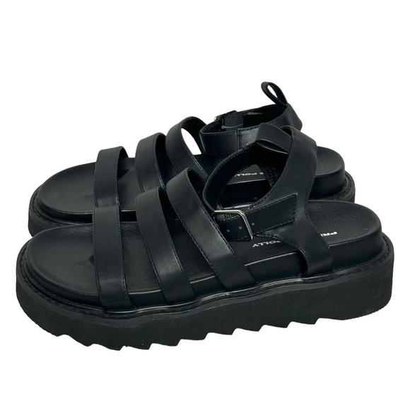 NWOT Princess Polly Black Strappy Platform Ankle Strap Sandals - Picture 1 of 16